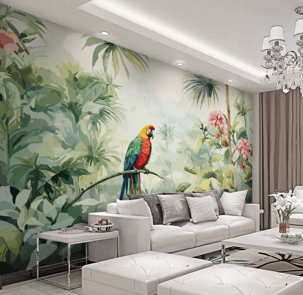 Fototapeta Gęsta zielona dżungla i papuga