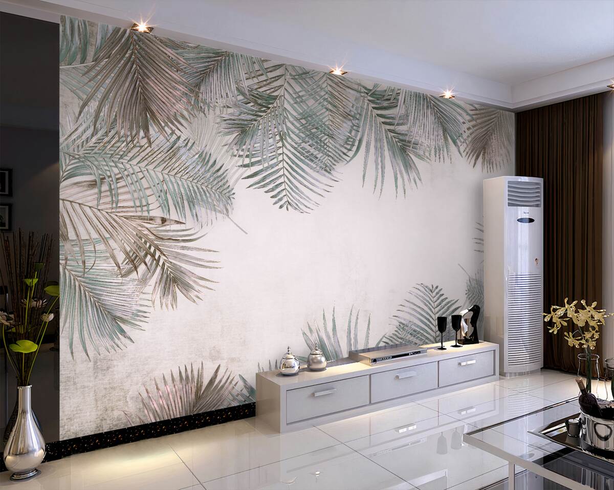 Fototapeta Obfite liście paproci na szarym tle