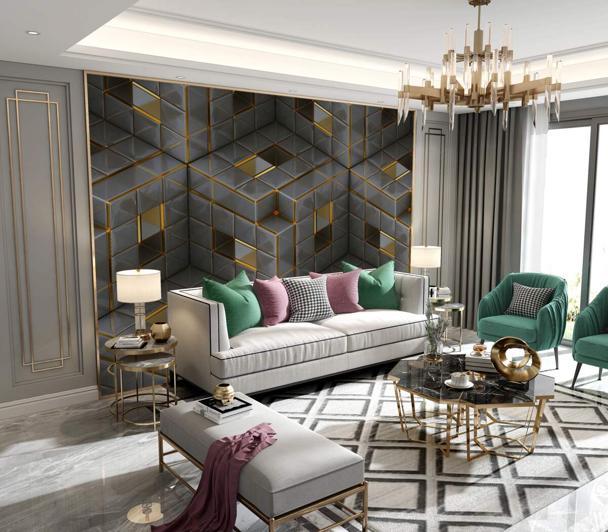 Fototapeta Kostki wolumetryczne 3D ze złotymi wstawkami