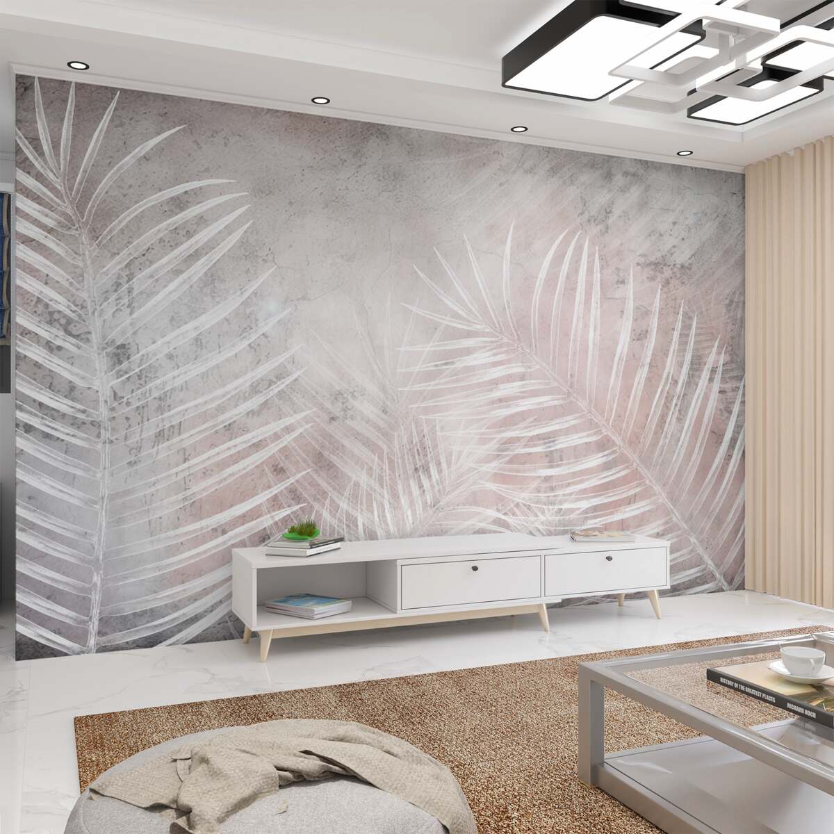 Fototapeta Szerokie białe liście na miękkim tle