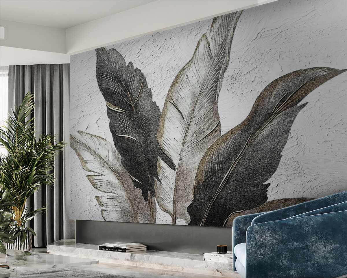 Fototapeta Duże zielone i białe liście