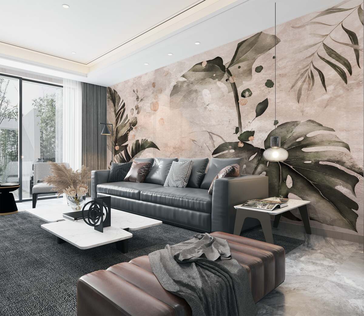 Fototapeta Akwarela z dużymi tropikalnymi liśćmi