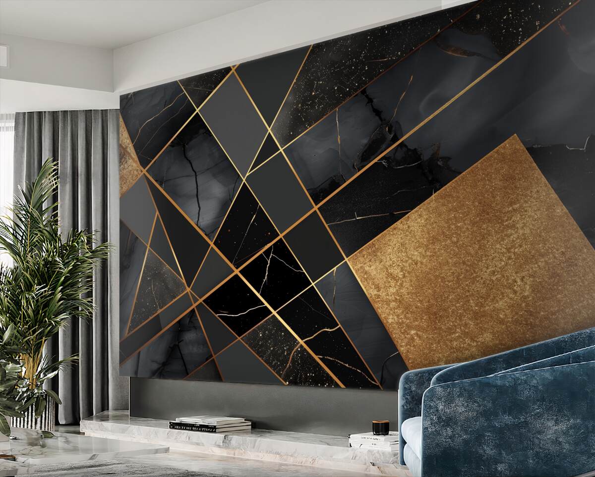 Fototapeta Czarny marmur ze złotymi liniami