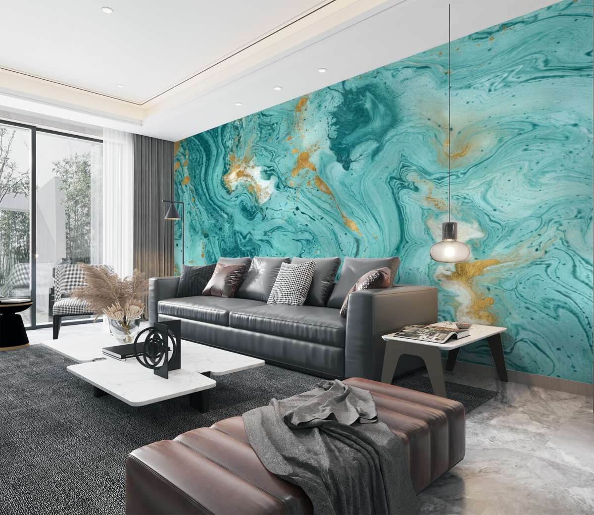 Fototapeta Kolorowe niebieskie plamy na marmurze