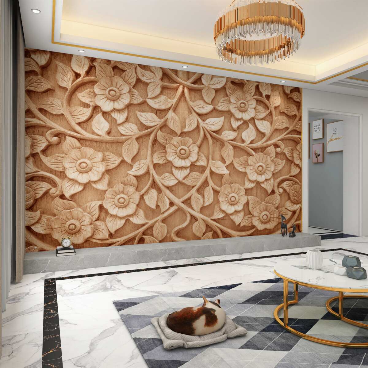 Fototapeta Kwiaty o fakturze drewna