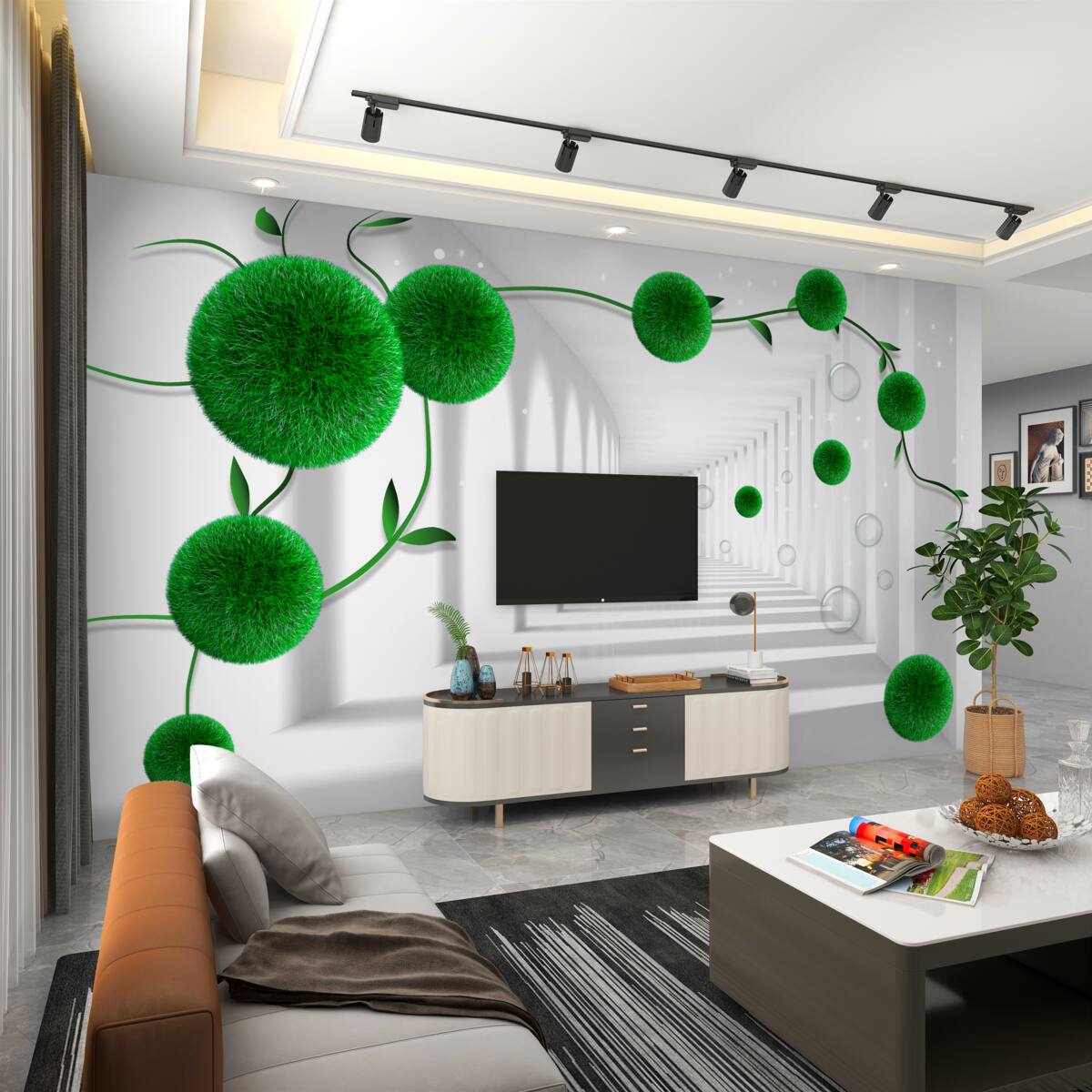 Fototapeta Zielone kulki unoszące się w tunelu