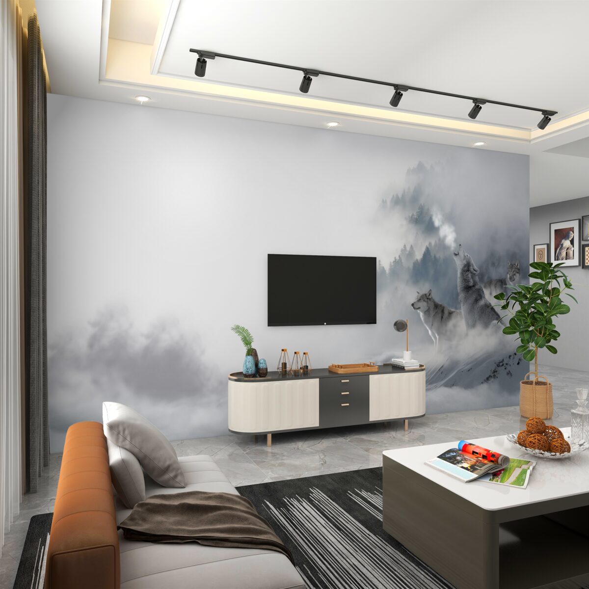 Fototapeta Wilki wyją w zimowym lesie