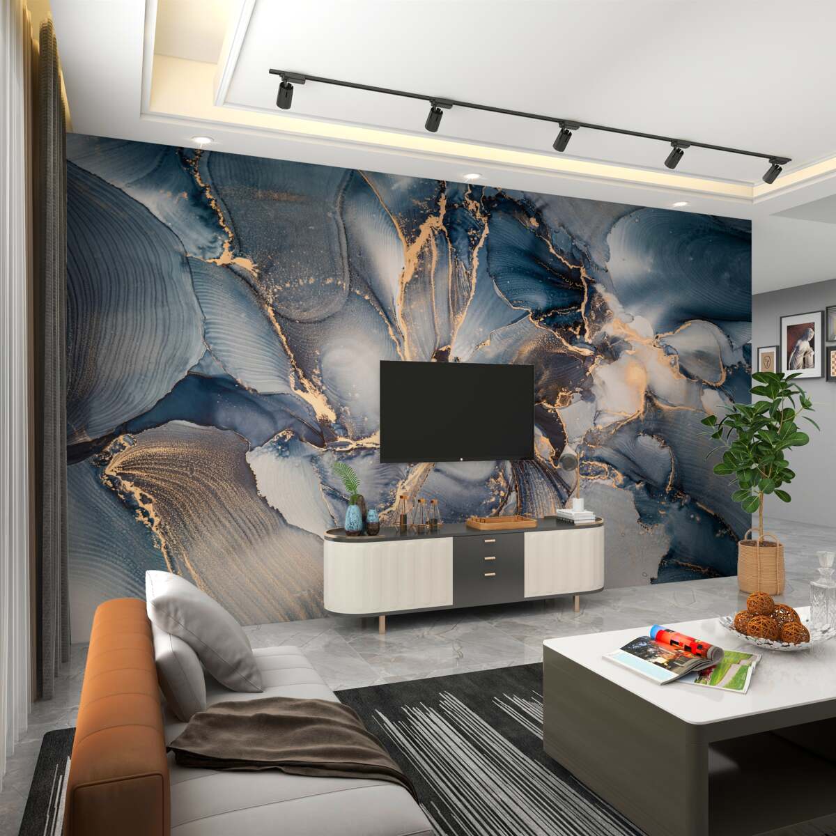 Fototapeta Jasny niebieski i złoty marmur