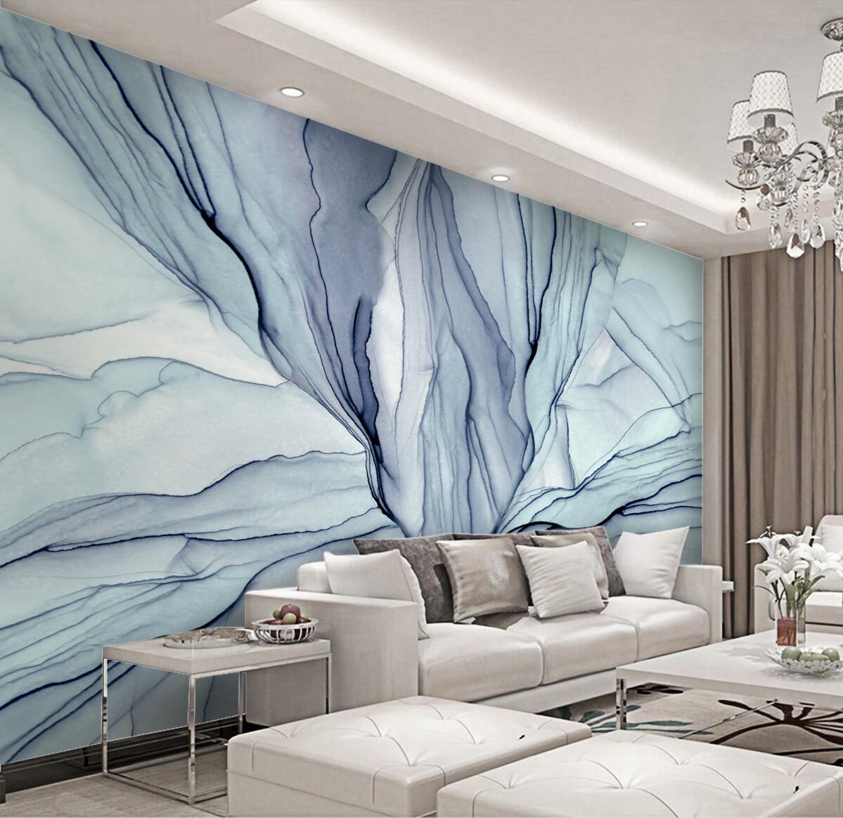 Fototapeta Niebieskie plamy na marmurze