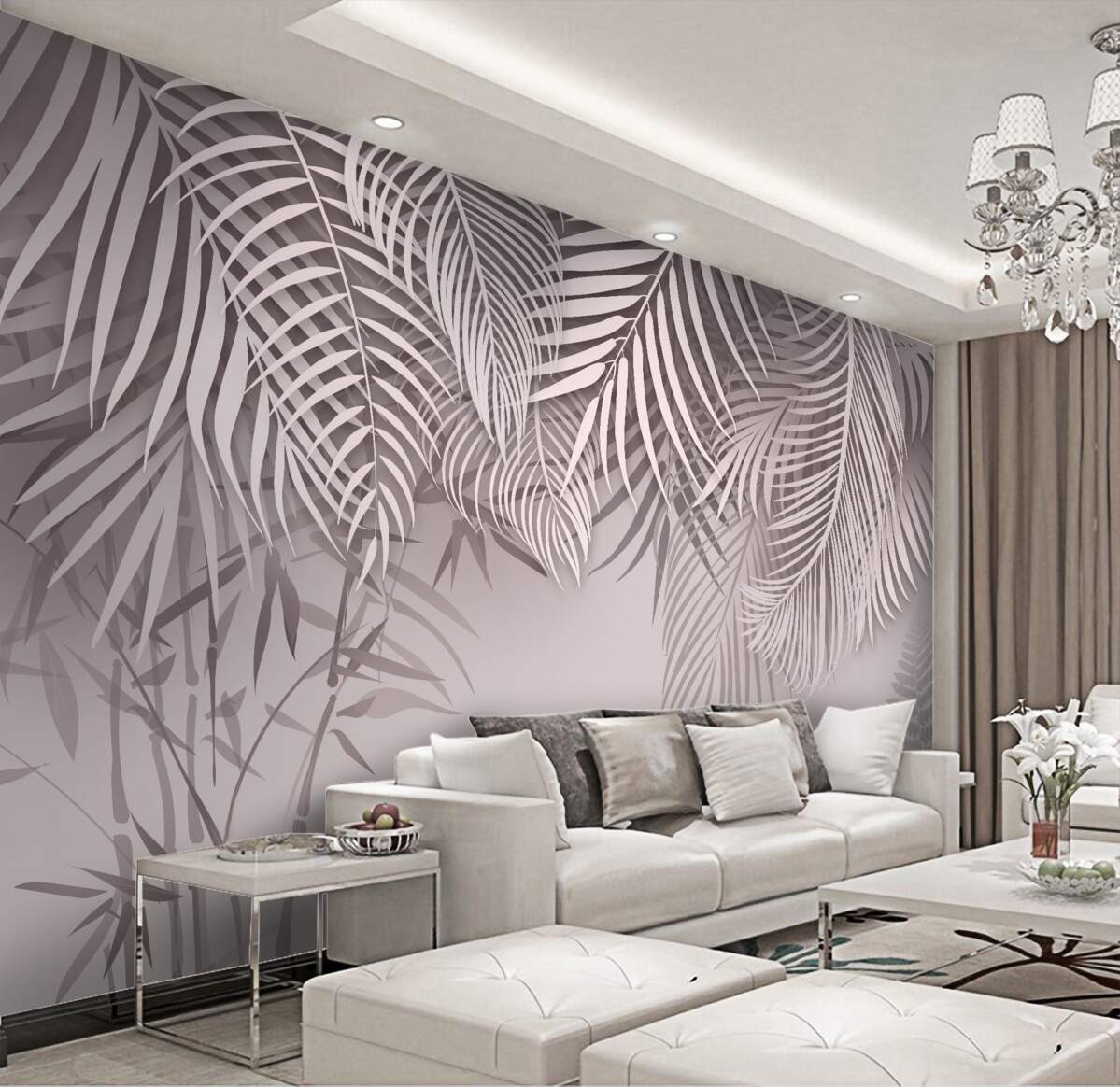 Fototapeta Białe i szare liście paproci