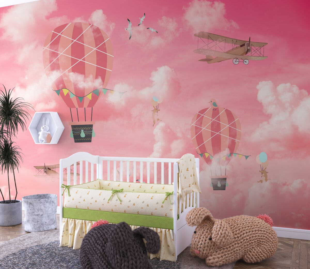 Fototapeta Balony na różowym tle o zachodzie słońca