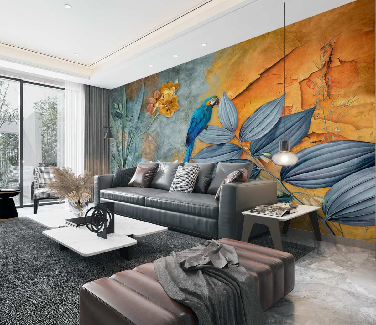 Fototapeta Streszczenie papuga na liściach