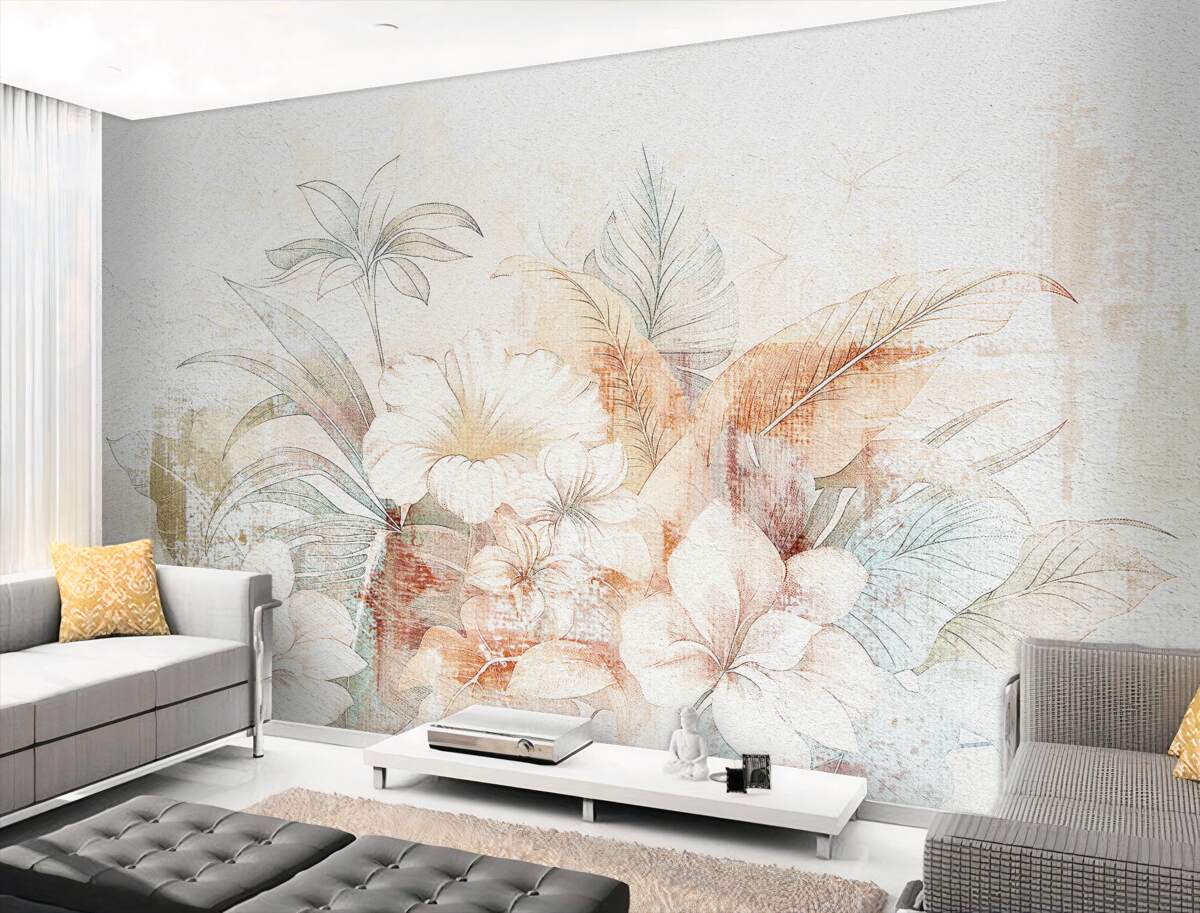 Fototapeta Akwarela liście z kwiatami