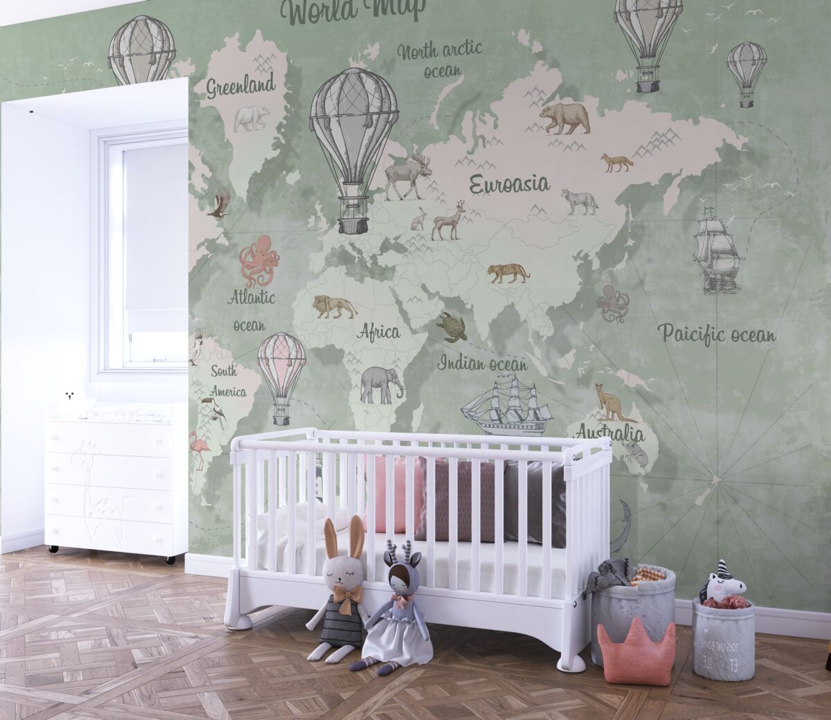 Fototapeta Mapa świata z nazwami kontynentów