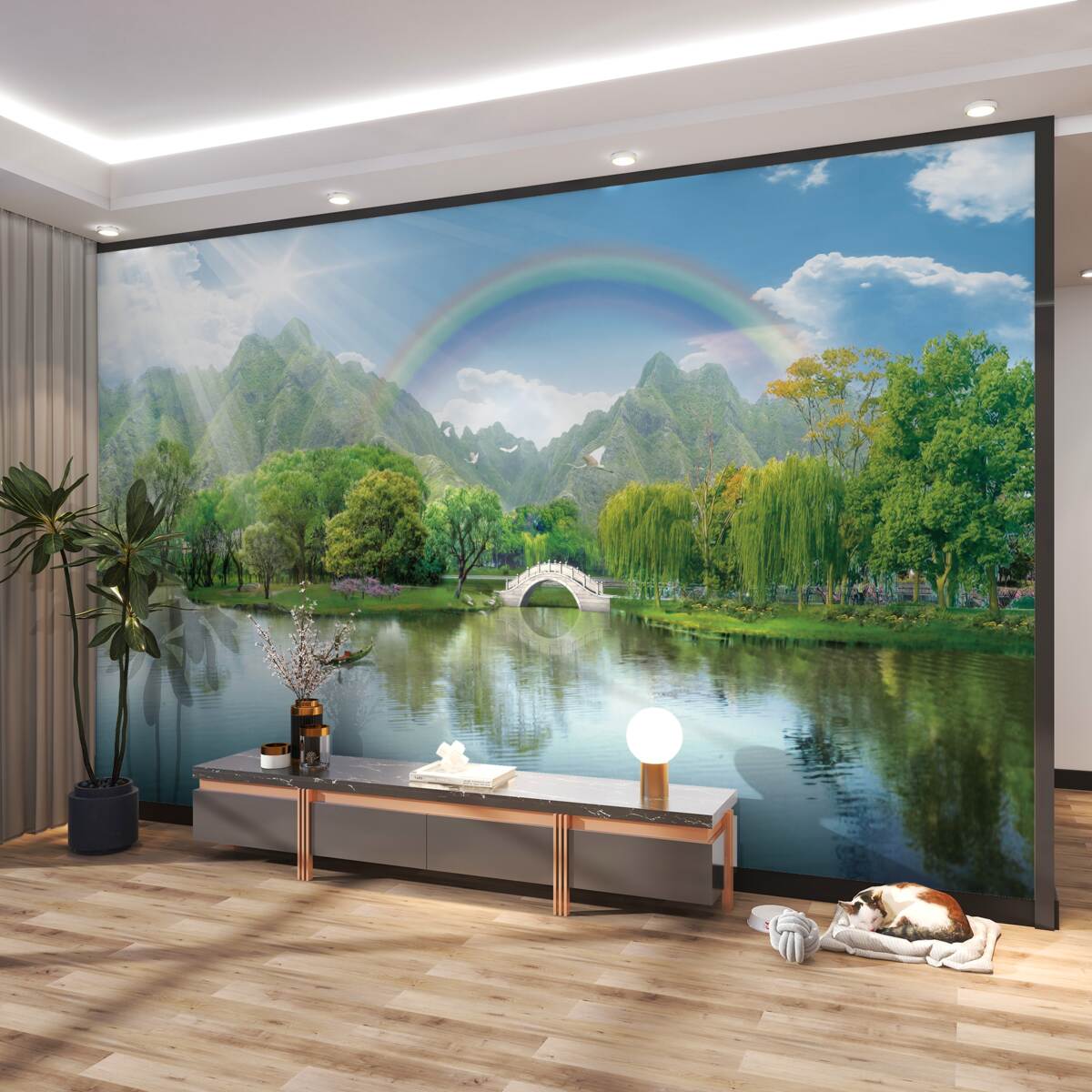 Fototapeta Tęcza nad górskim jeziorem w Japonii