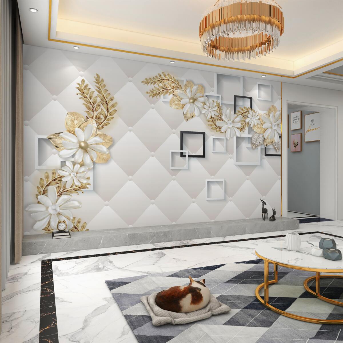 Fototapeta Dekoracje kwiatowe w kwadratach