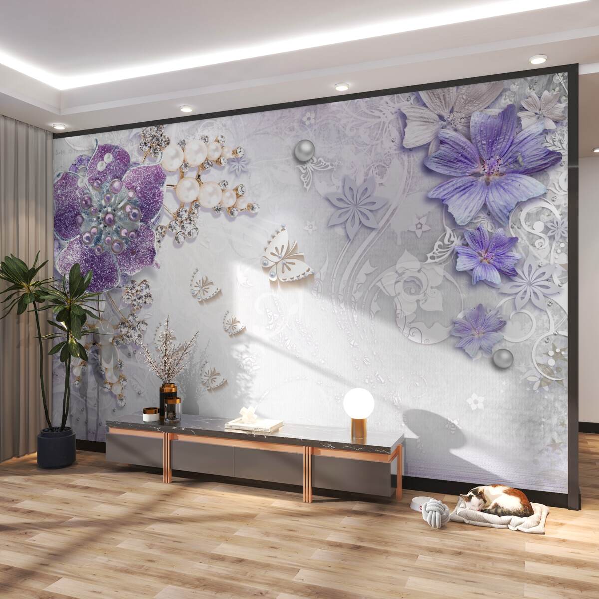 Fototapeta Fioletowe orchidee ze złota i pereł