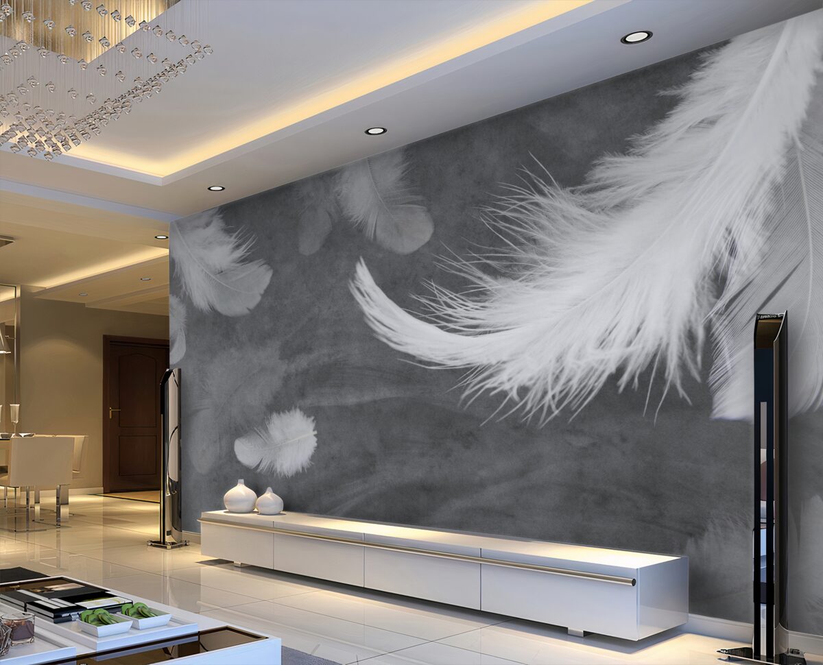 Fototapeta Grube białe pióra na szarym tle