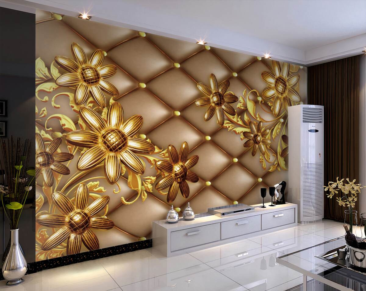 Fototapeta Złote kwiaty na tkaninie