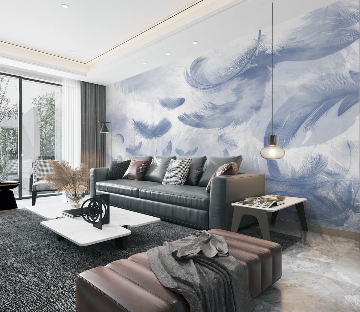 Fototapeta Pływające niebieskie pióra