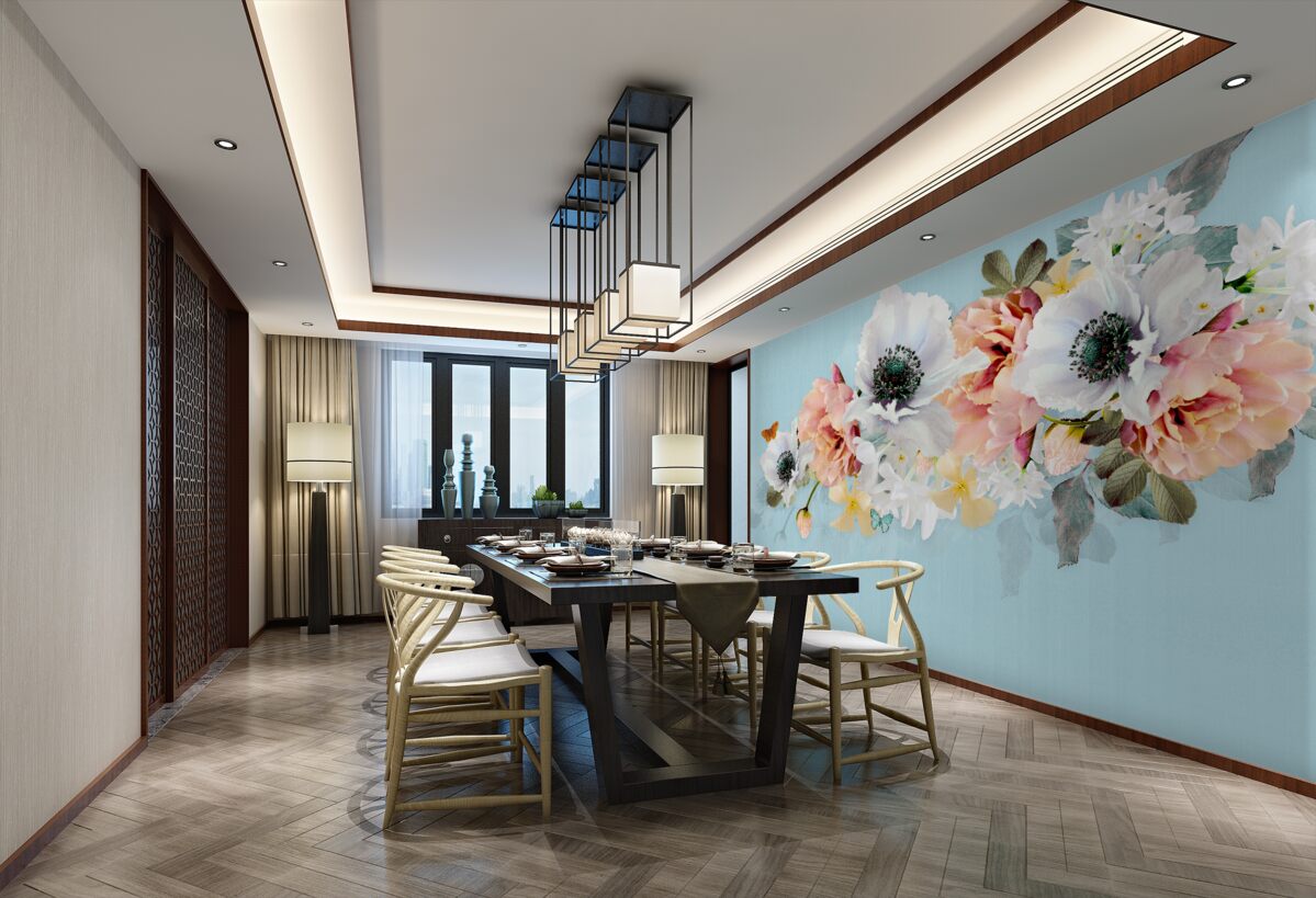 Fototapeta Gałąź białych maków i innych kwiatów