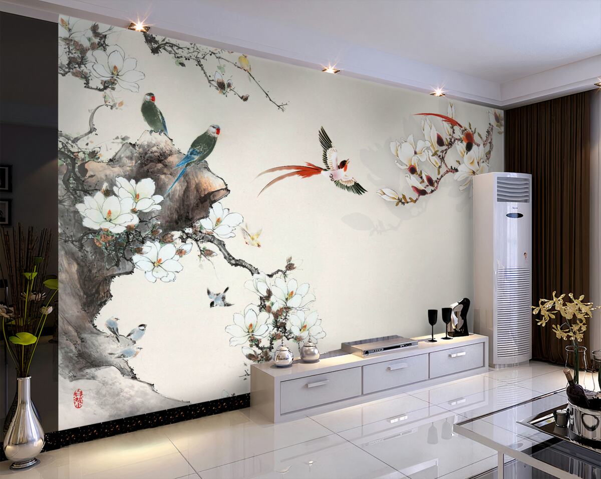 Fototapeta Ptaki bawią się na kwiatach