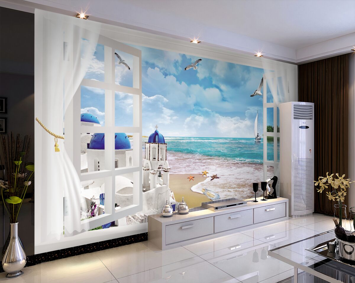 Fototapeta Widok z okna na grecką plażę