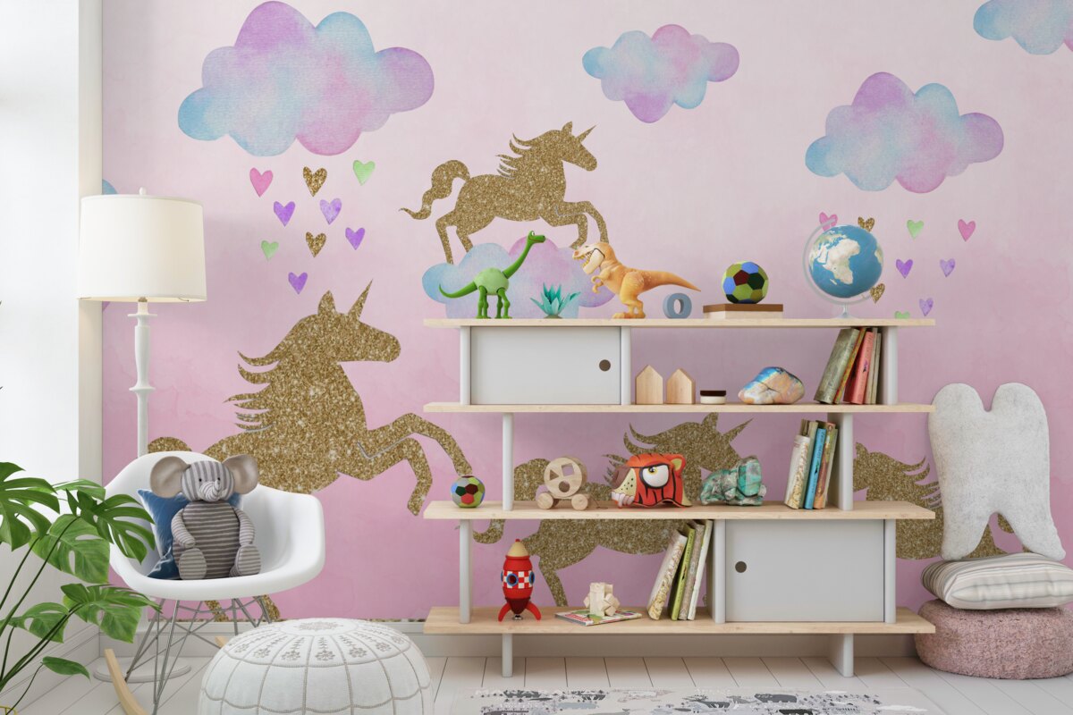 Fototapeta Jednorożce skaczą po chmurach