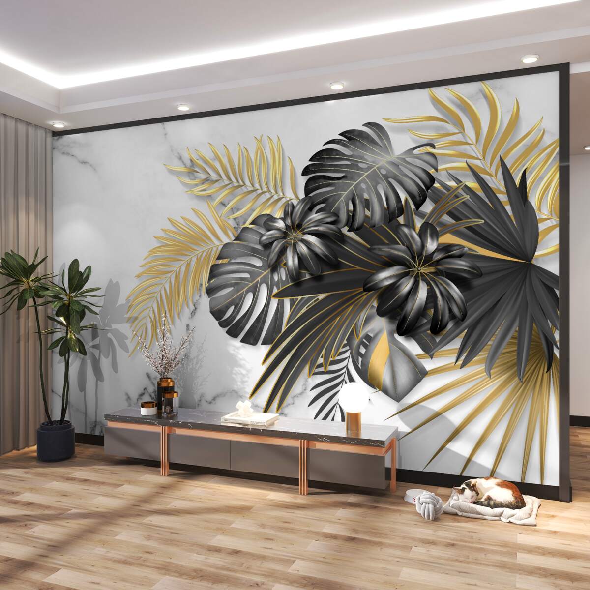 Fototapeta Czarne i złote liście paproci