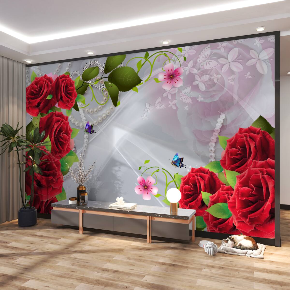 Fototapeta Czerwone róże z perłami