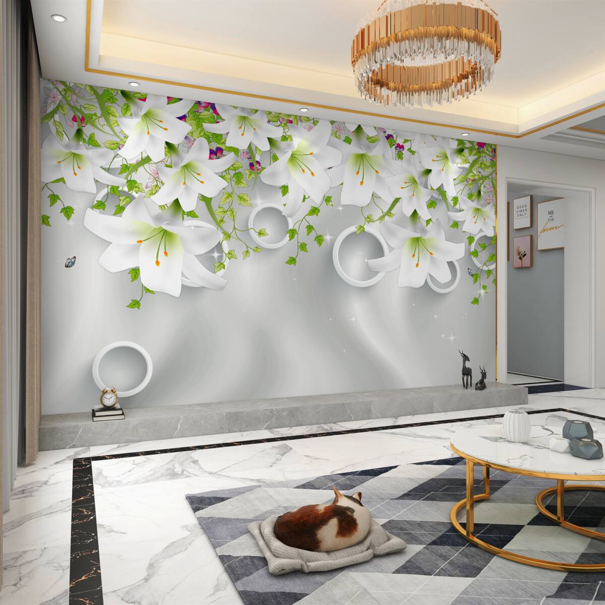 Fototapeta Białe kwiaty z zielenią