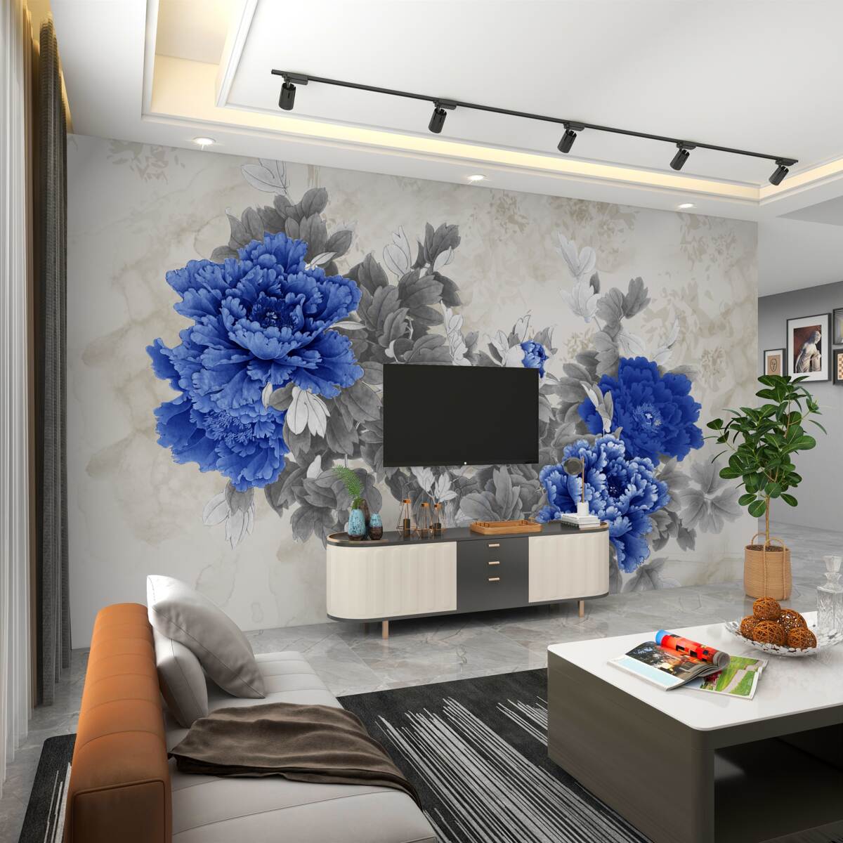 Fototapeta Kompozycja kwiatów na szarym tle