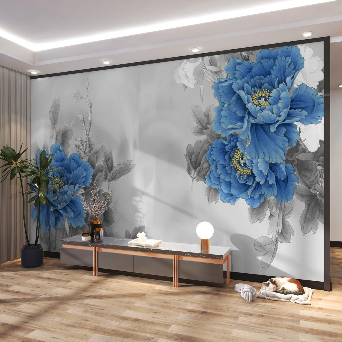 Fototapeta Niebieskie kwiaty na szarym tle