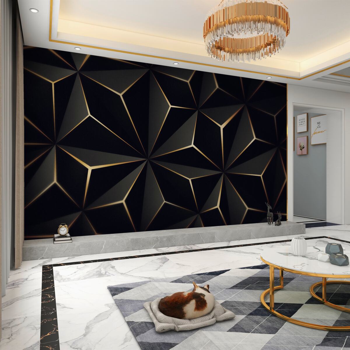 Fototapeta Czarne piramidy 3D ze złotem