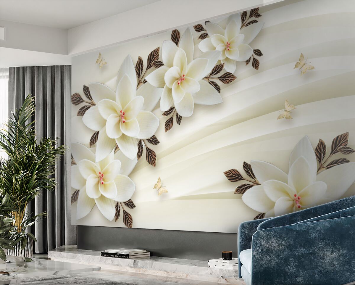 Fototapeta Białe kwiaty lotosu na tkaninie