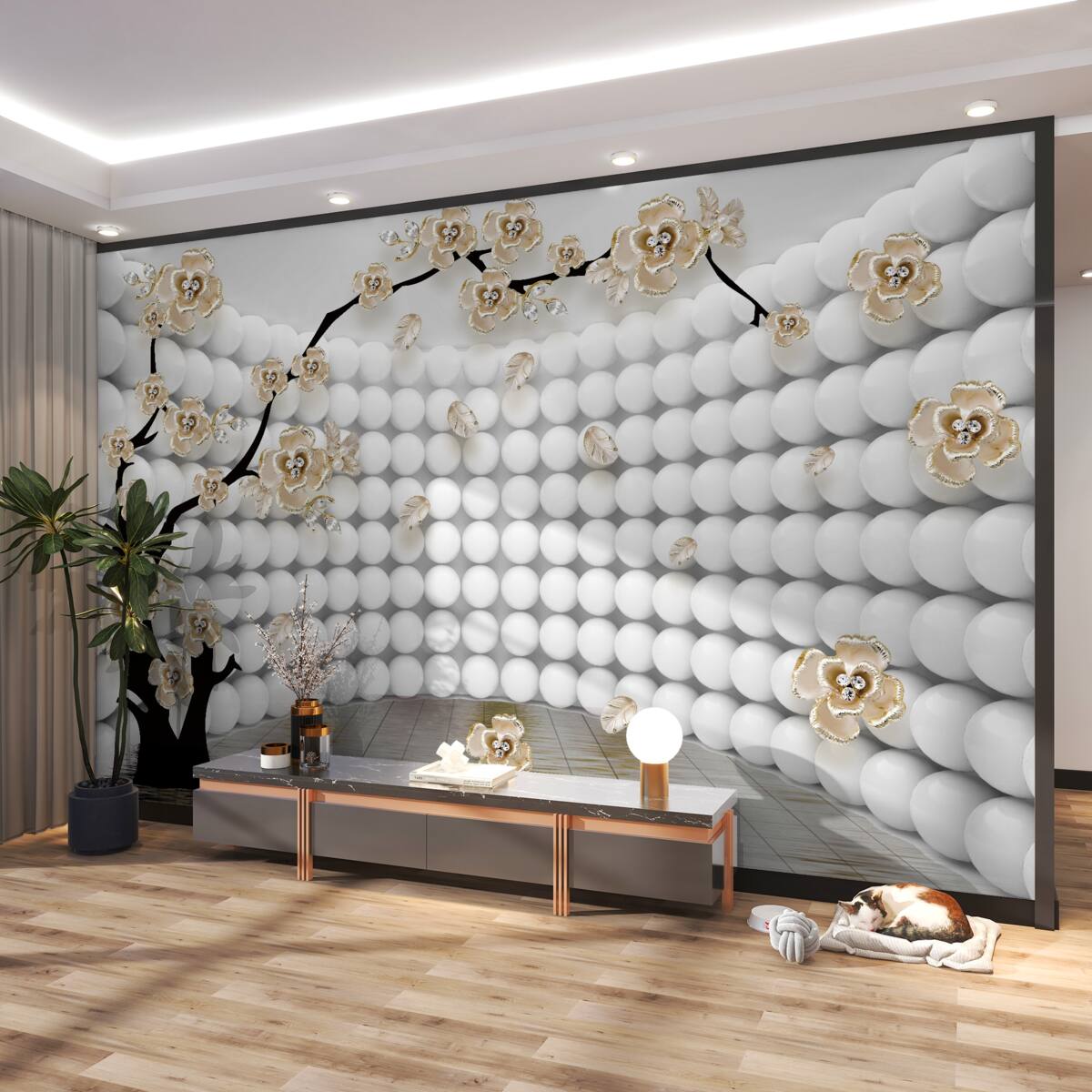 Fototapeta Pokój wykonany z kulek 3D i drzewa