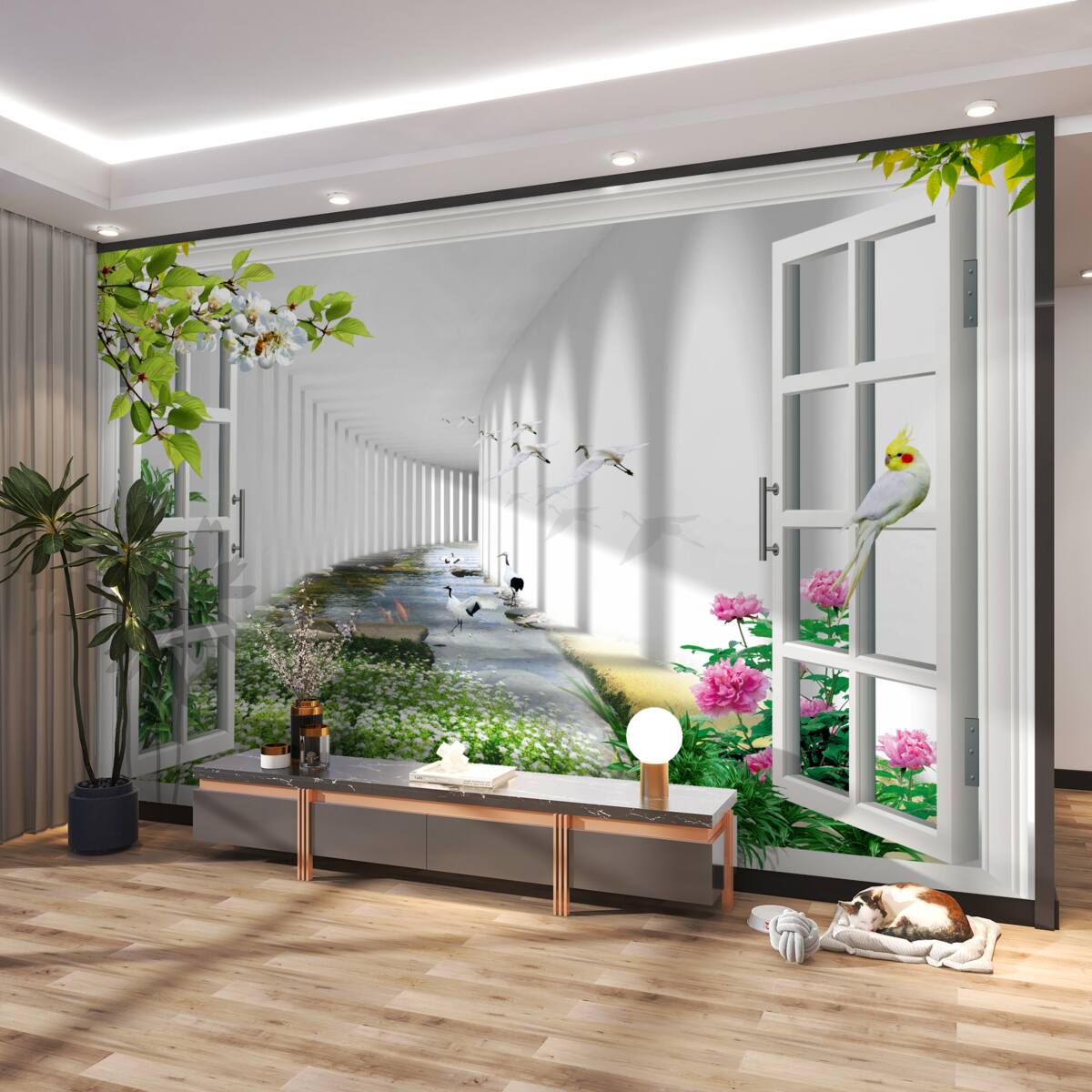 Fototapeta Tunel z zielonym widokiem z okna