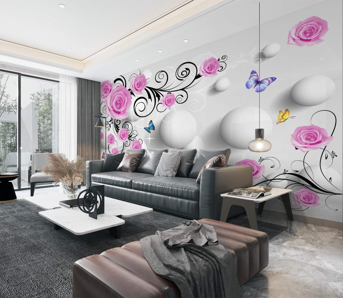 Fototapeta Jasne róże na tle 3D balonów