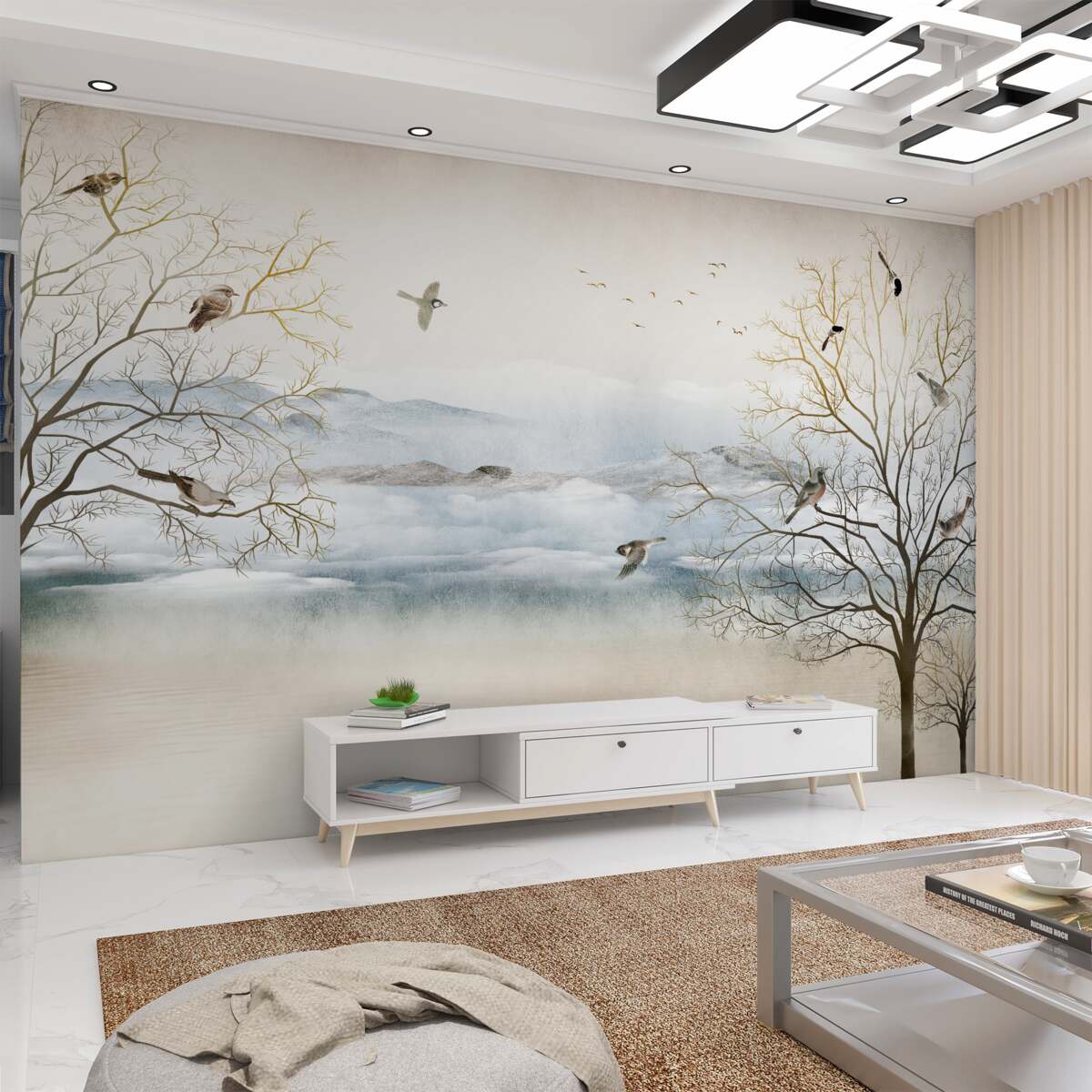 Fototapeta Poranna mgła i ptaki