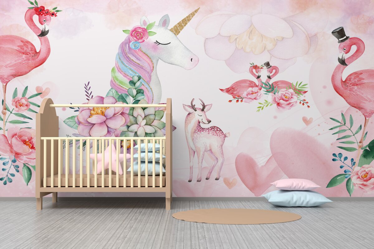 Fototapeta Różowe zwierzęta z kwiatami