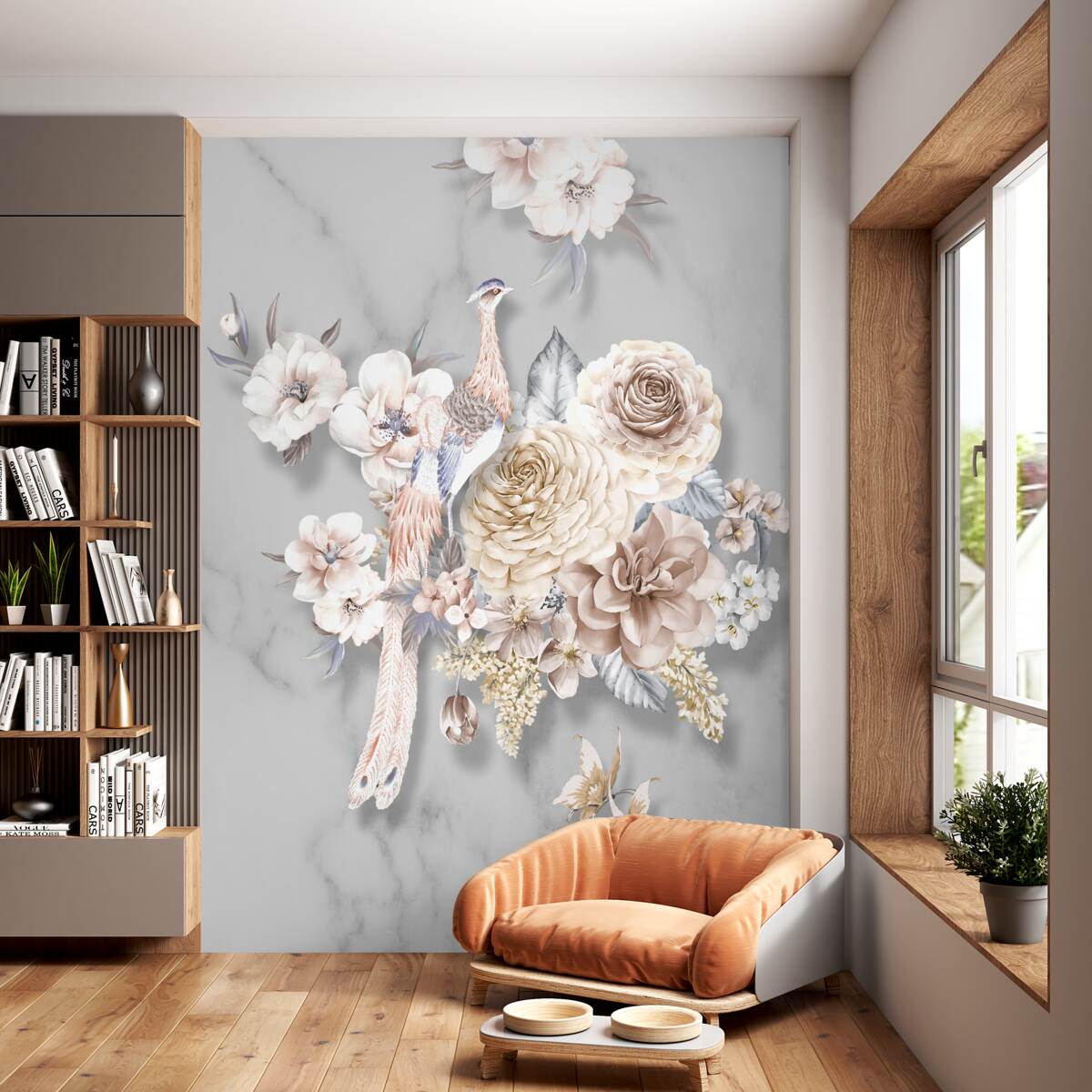 Fototapeta Kompozycja kwiatowa i paw