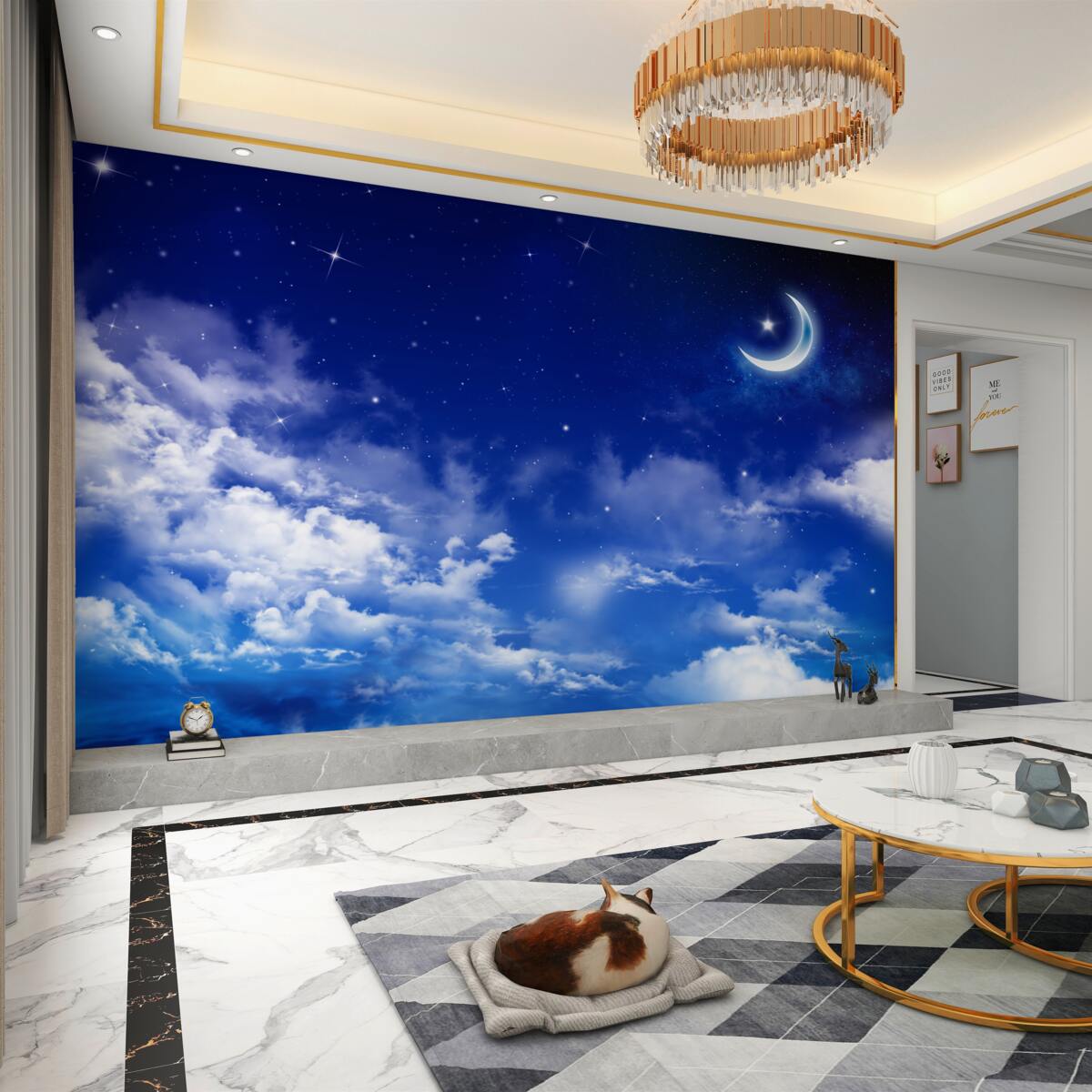 Fototapeta Noc z księżycem i gwiazdami