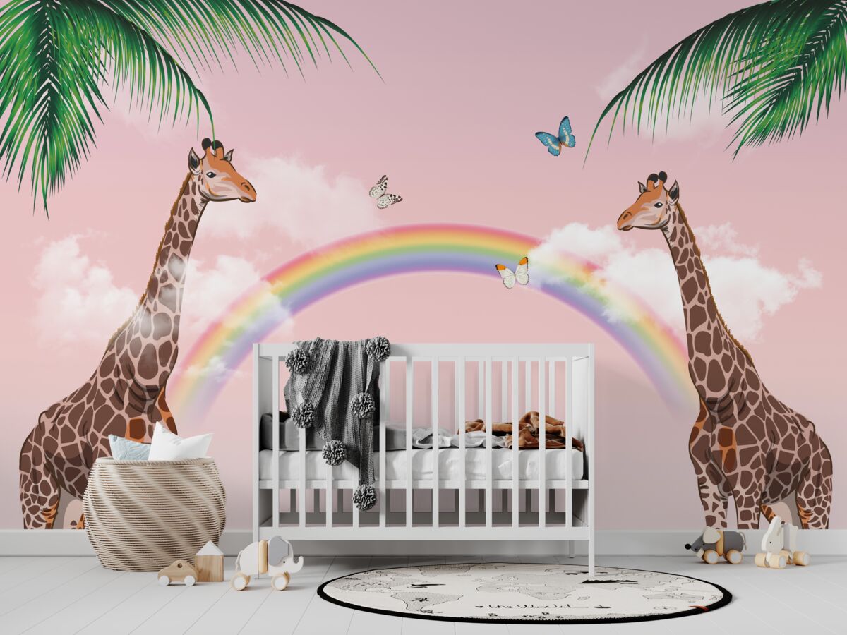 Fototapeta Niektóre żyrafy patrzą na tęczę