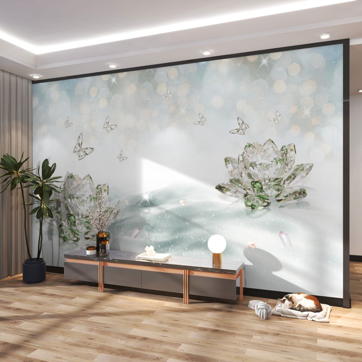 Fototapeta Szklane kwiaty i motyle