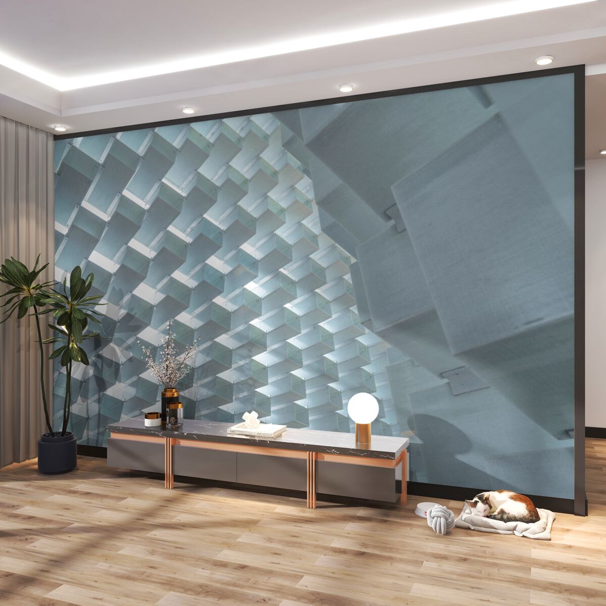 Fototapeta Ściana 3D z pływającymi prostokątami