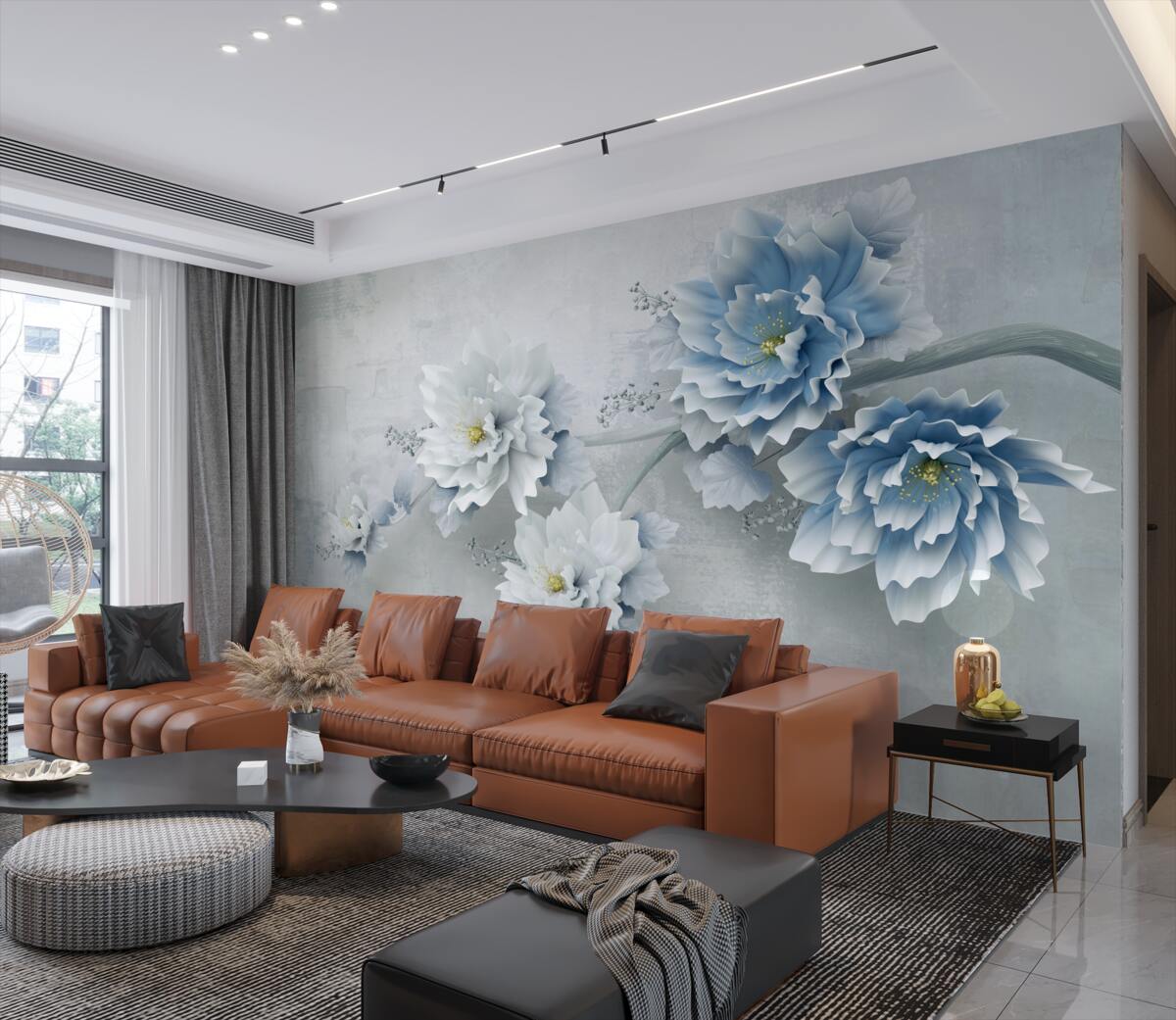 Fototapeta Niebieskie kwiaty w mglisty dzień