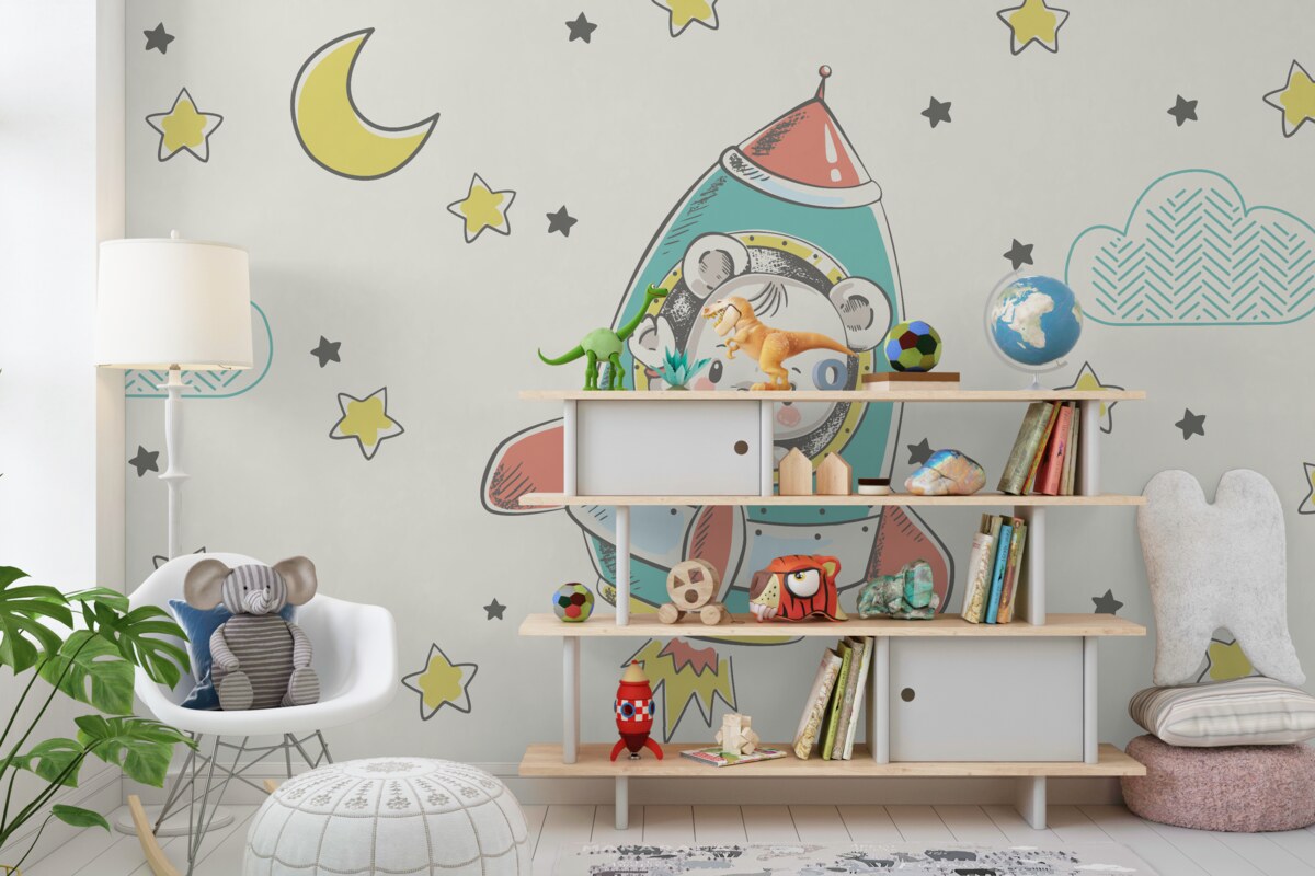 Fototapeta Młody astronauta na rakiecie