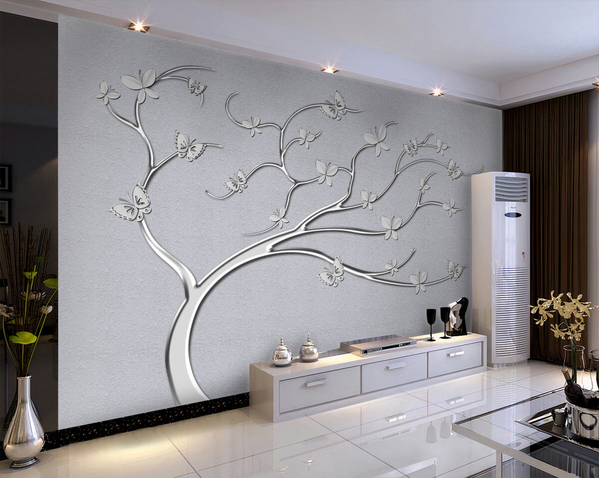 Fototapeta Smukłe drzewo o metalicznych kwiatach