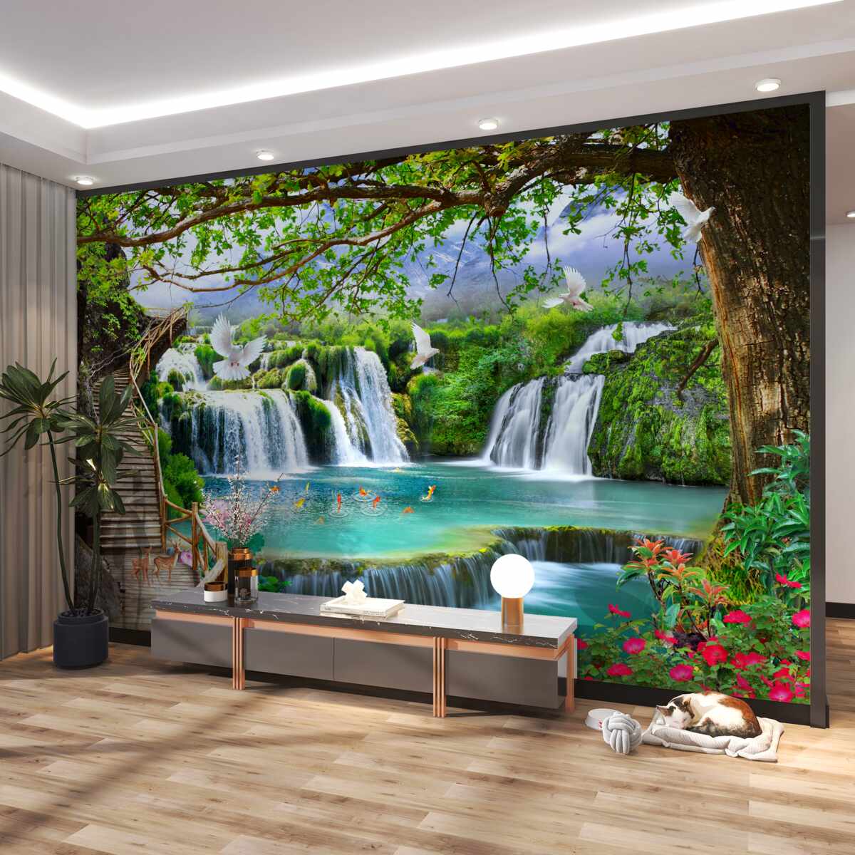 Fototapeta Krajobraz z wodospadami i zielenią