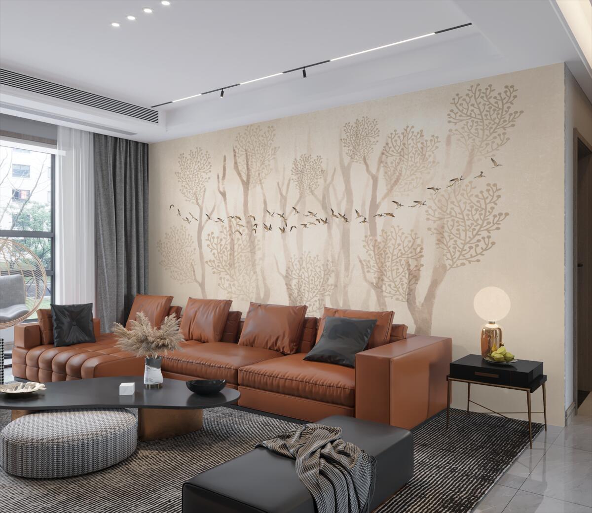 Fototapeta Smukły las i stado ptaków